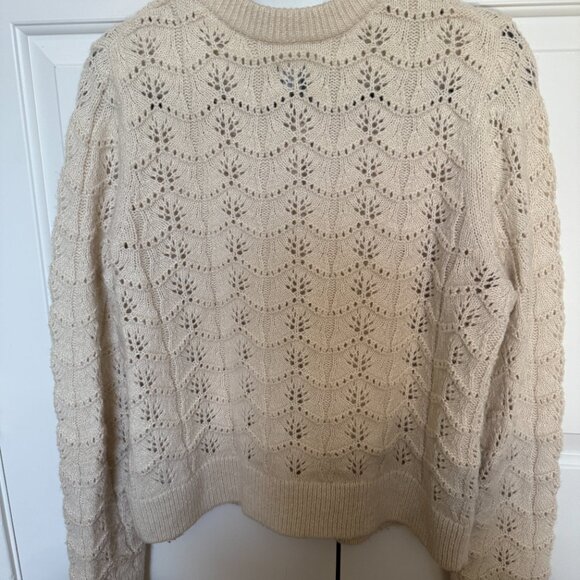GAP Pointelle Cotton/Wool Cardigan Sweater Cream L - Picture 2 of 4